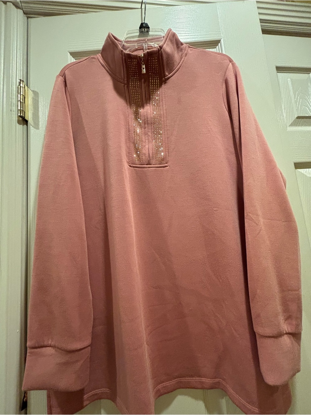 Belle by Kim Gravel Rose Quarter-Zip Pullover with Jeweled Placket
